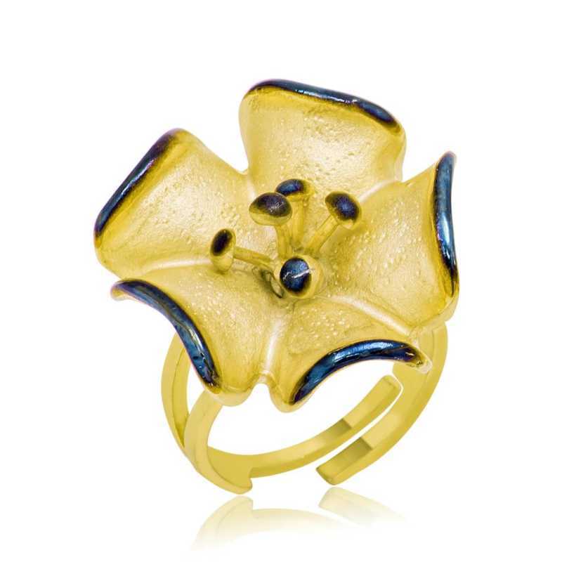 Silver Gold Yellow Flower Women’s Ring