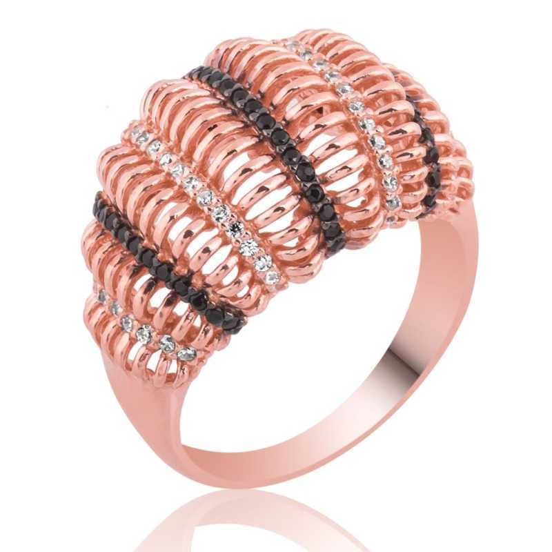 Silver Rose Black White Stone Women’s Ring