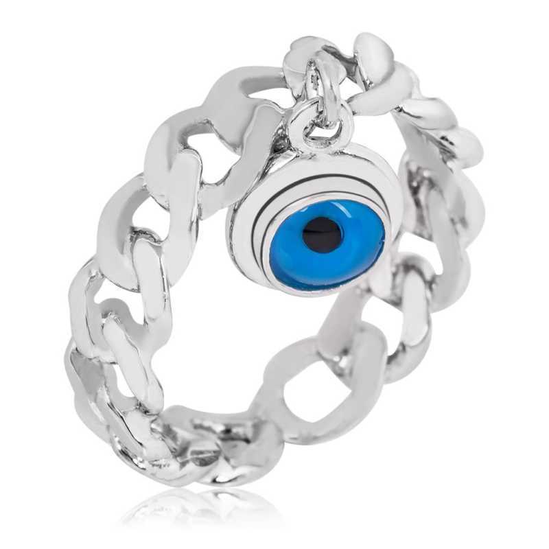 Silver Chain Evil Eye Women’s Ring