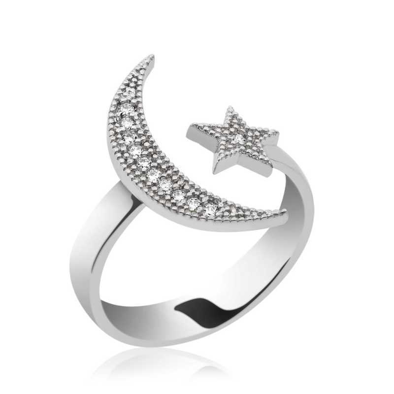 Silver Crescent Star Women’s Ring