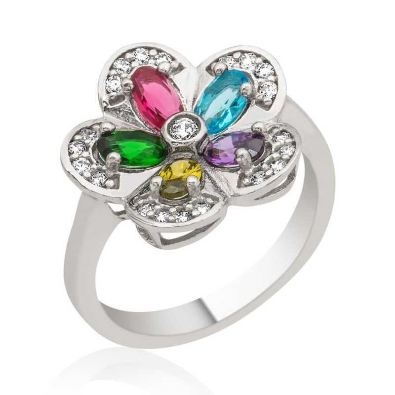 Silver Colored Stone Flower Ring