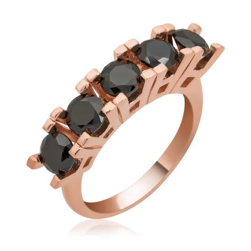 Silver Rose Black 5 Stone Women’s Ring