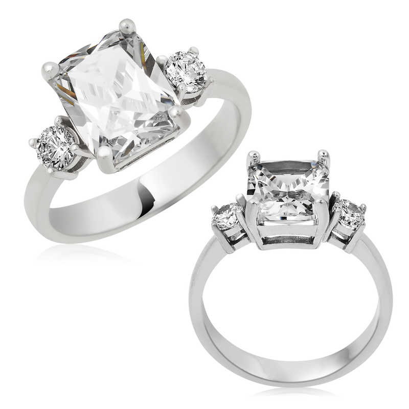 Silver Square Mount Three Stone Women’s Ring