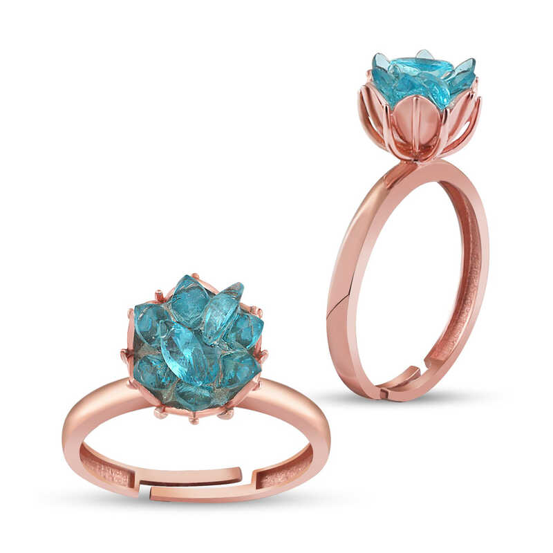 Silver Rose Blue Lotus Flower Ring
