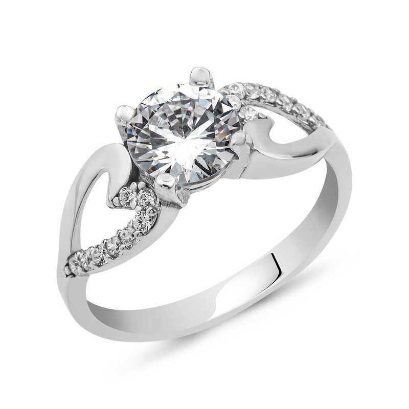 Silver Solitaire Heart Ring