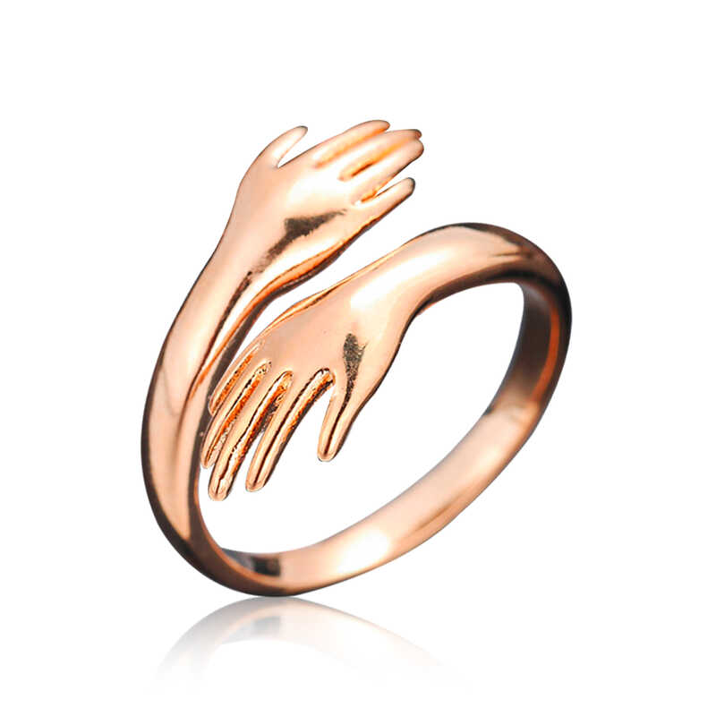 Silver Rose Embracing Hands Ring