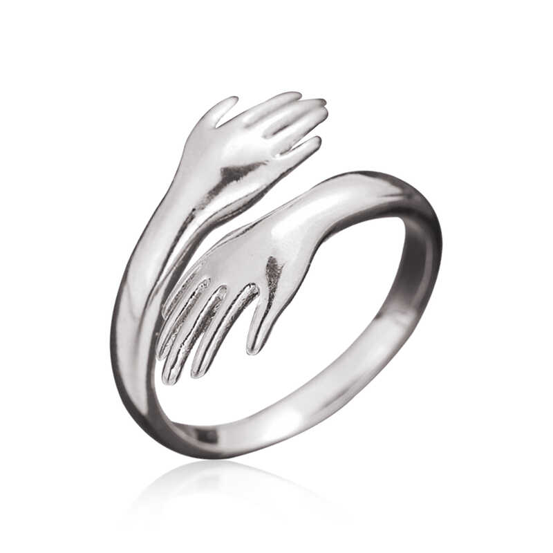 Silver Embracing Hands Ring