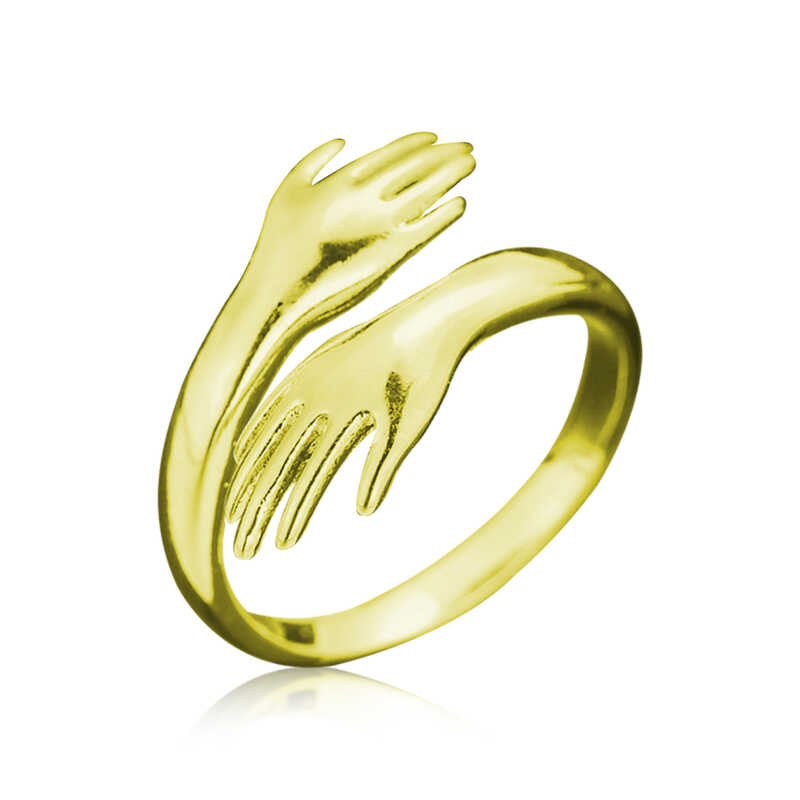 Silver Gold Embracing Hands Ring