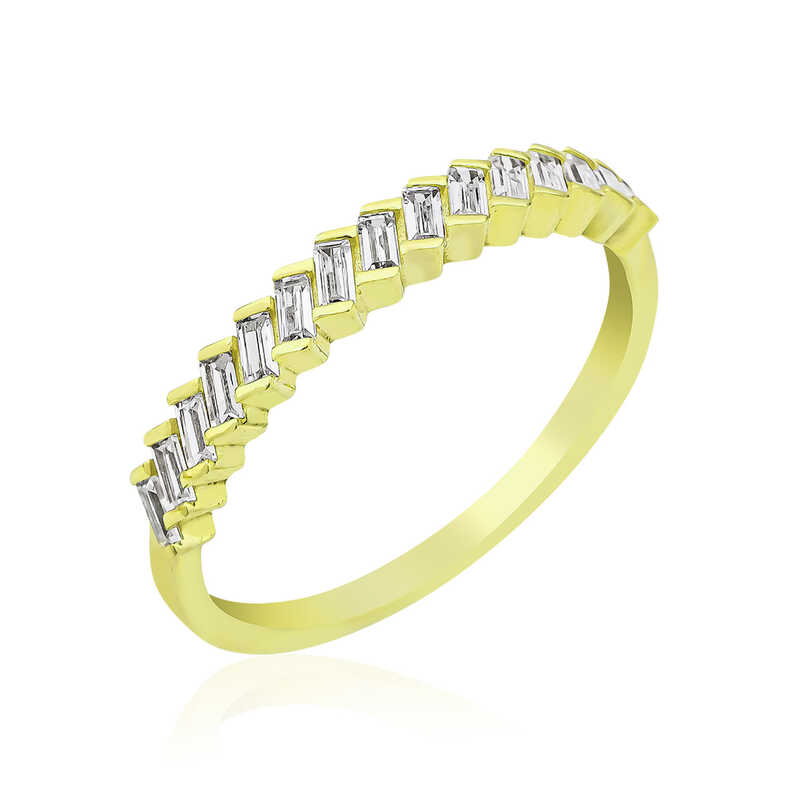 Silver Gold Row Baguette Stone Women’s Ring