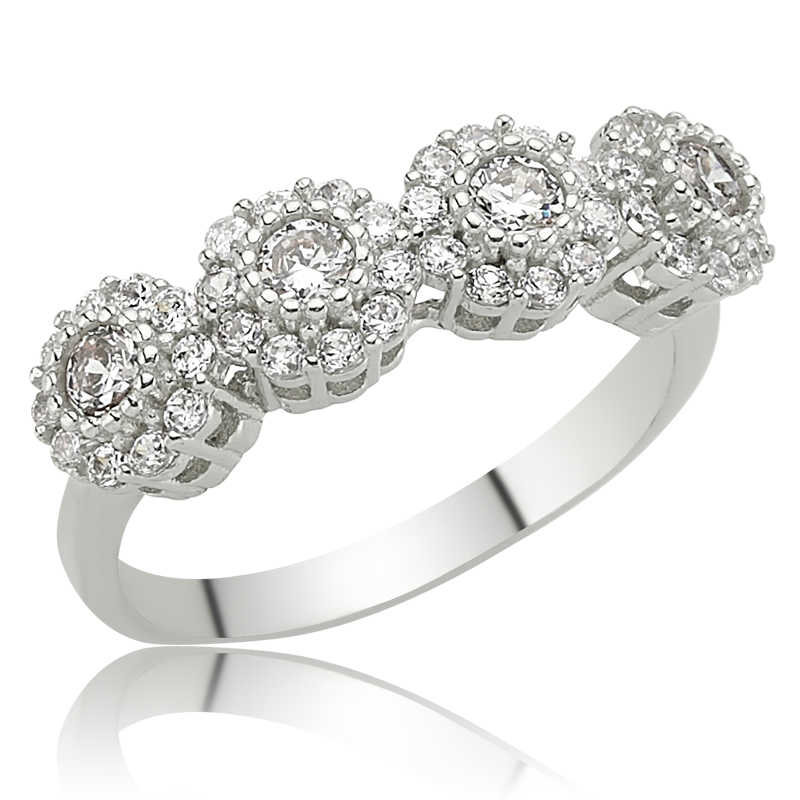 Silver Flower 5 Stone Women’s Ring