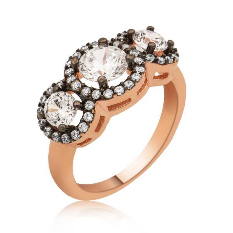 Silver Rose Diamond Mount 3 Stone Tria Women’s Ring