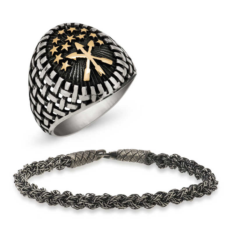 Silver Ring and Kazaziye Bracelet Men’s Jewelry Combination