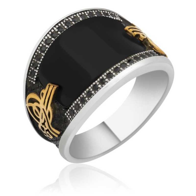 Silver Black Stone Tughra Men’s Ring