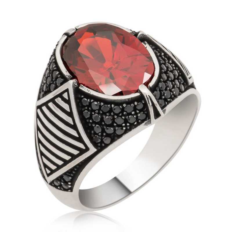 Silver Red Stone Men’s Ring
