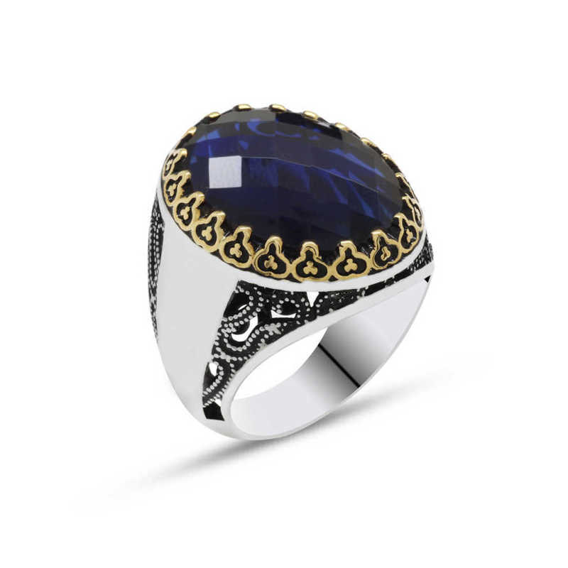 Silver Blue Zircon Stone Men’s Ring