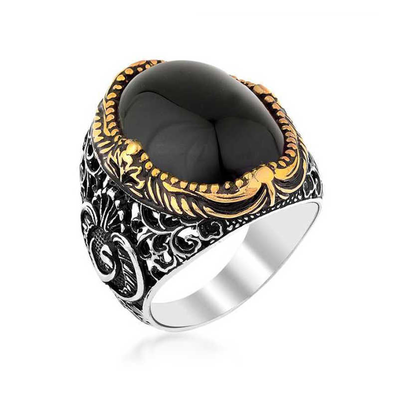 Silver Black Onyx Stone Men’s Ring