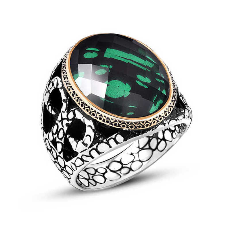 Silver Green Zircon Stone Men’s Ring