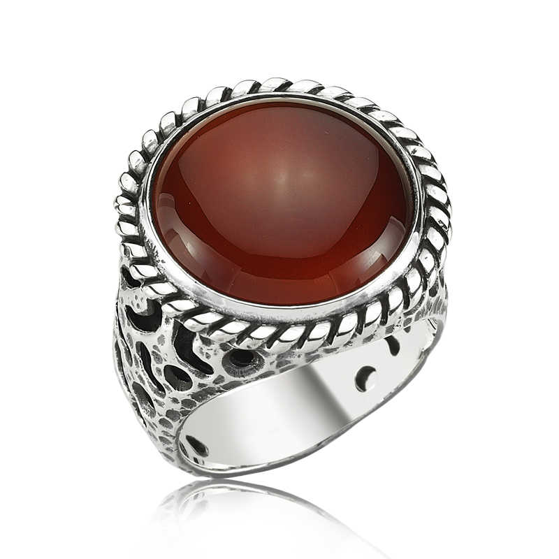 Silver Agate Stone Men’s Ring