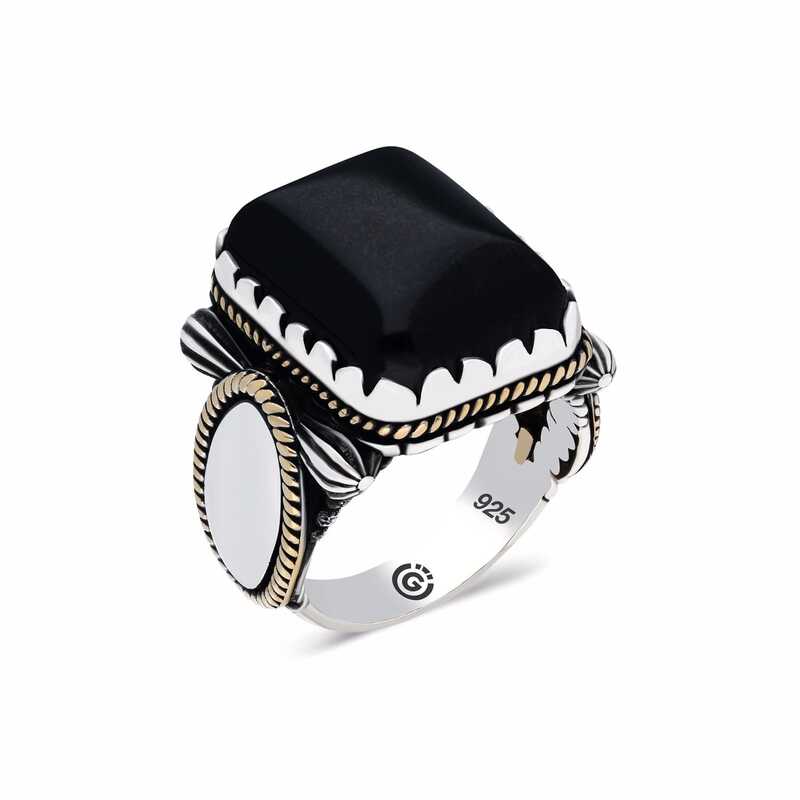 Silver Black Onyx Zircon Stone Square Men’s