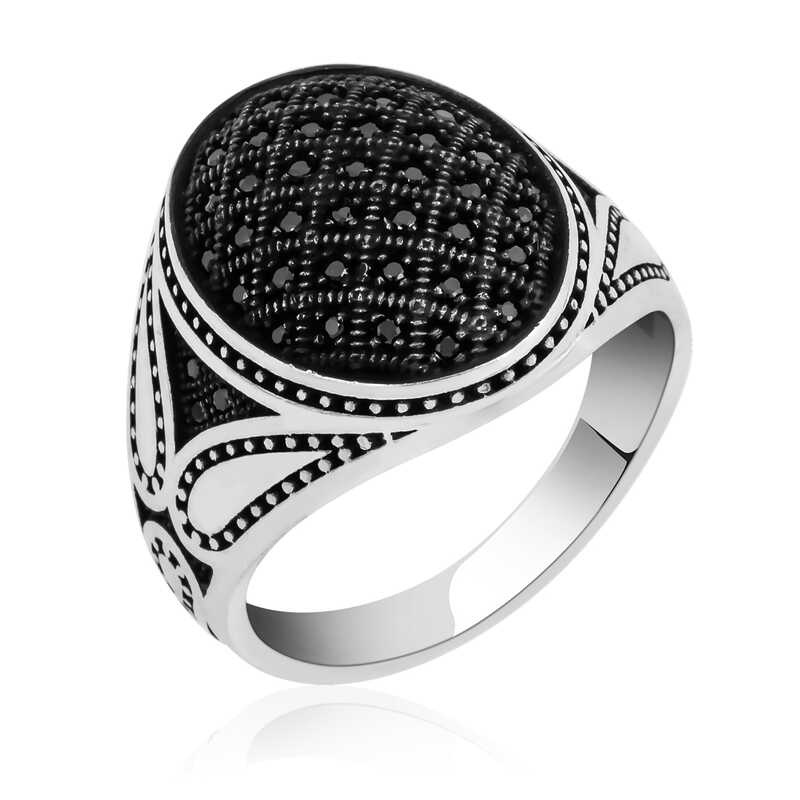 Silver Black Zircon Stone Men’s Ring