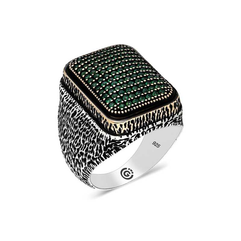 Silver Green Zircon Stone Square Men’s Ring