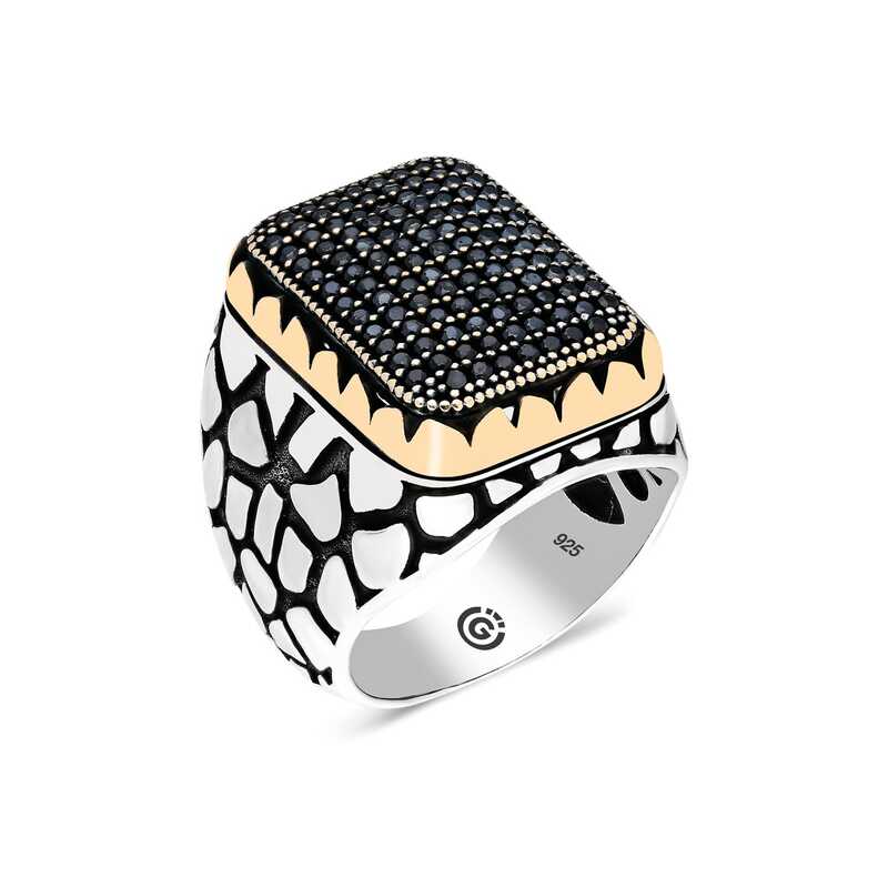 Silver Black Zircon Stone Square Men’s Ring