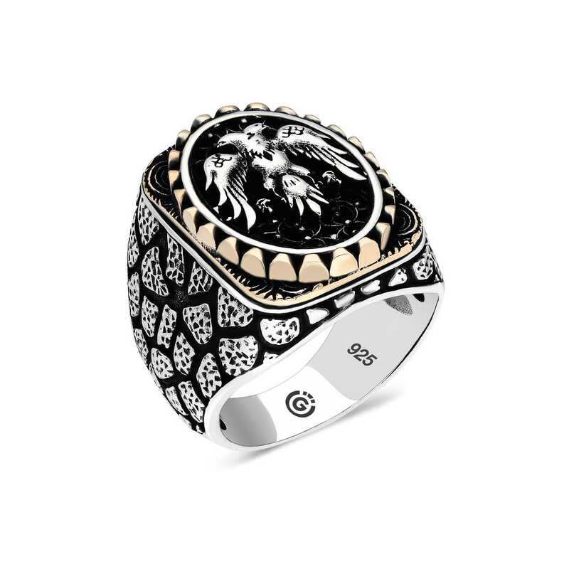 Silver Double-Headed Eagle Oval Men’s Ring