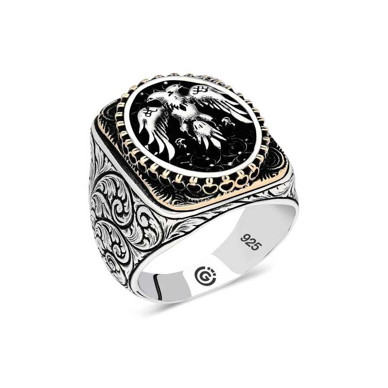 Silver Double-Headed Eagle Oval Men’s Ring