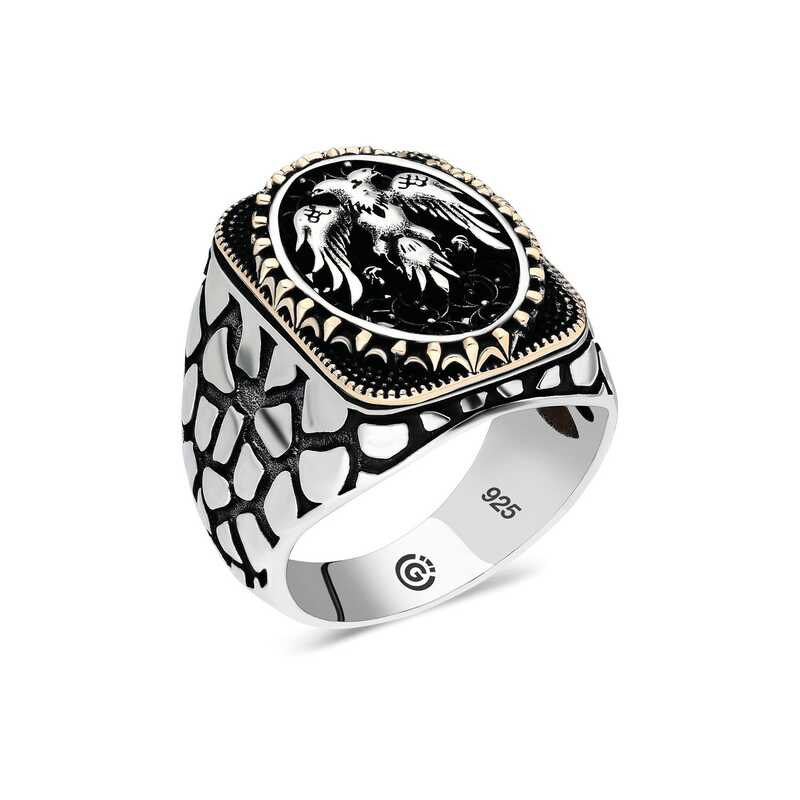 Silver Double-Headed Eagle Oval Men’s Ring