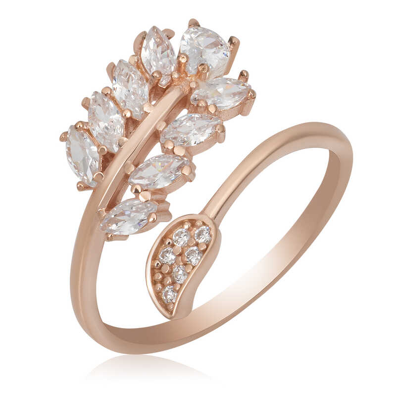 Silver Rose Adjustable White Stone Leaf Women’s Ring