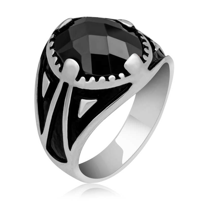 Silver Black Zircon Stone Children’s Men’s Ring