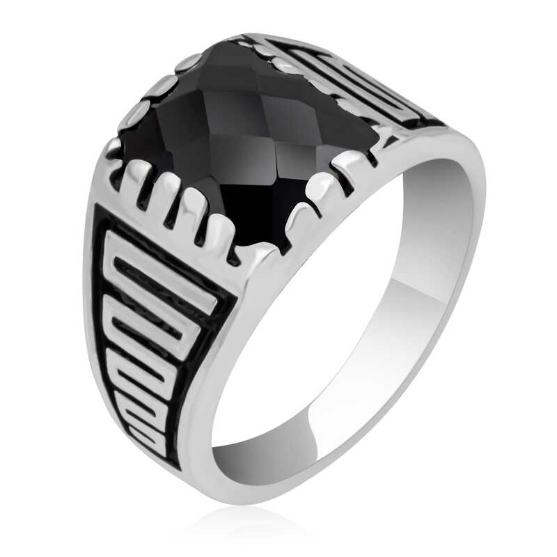 Silver Black Zircon Stone Children’s Men’s Ring