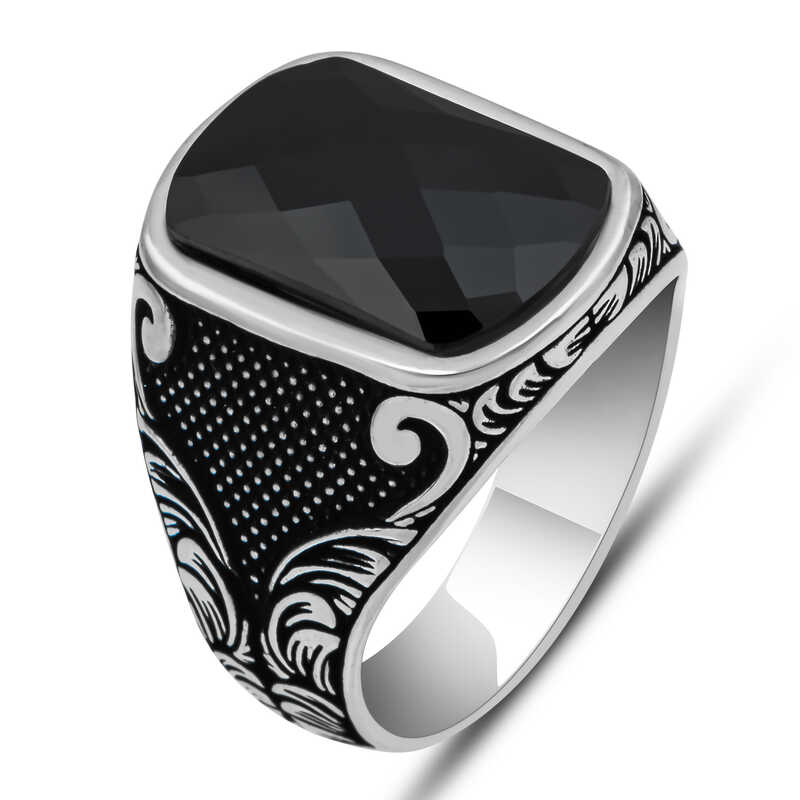 Silver Black Zircon Stone Square Men’s Ring