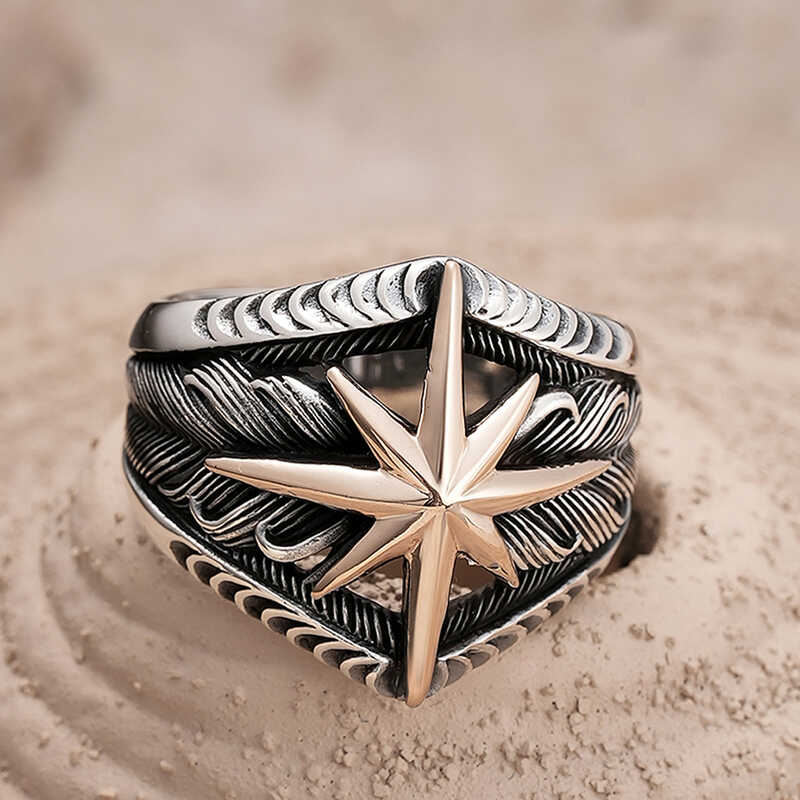 ​Silver Polar Star Motif Men's Ring