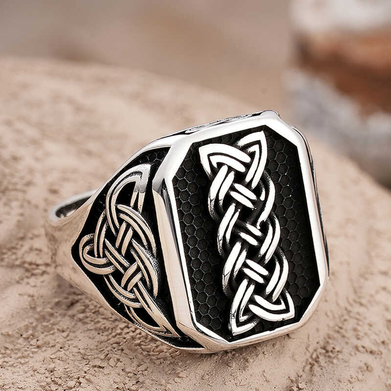 Silver Patterned Men's Ring