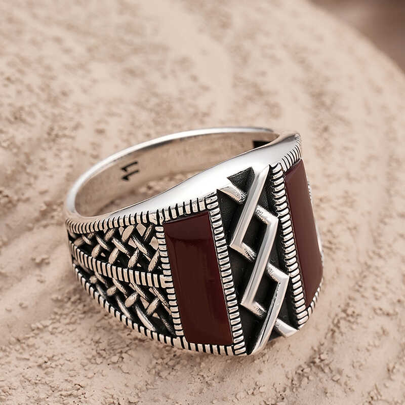 Silver Patterned Men's Ring