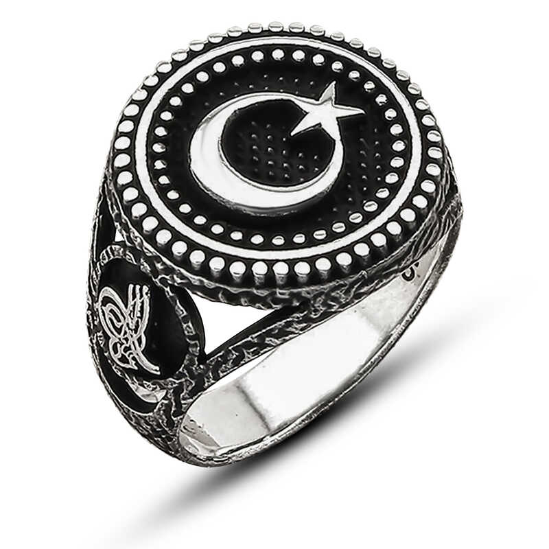 Silver Star and Crescent Men's Ring
