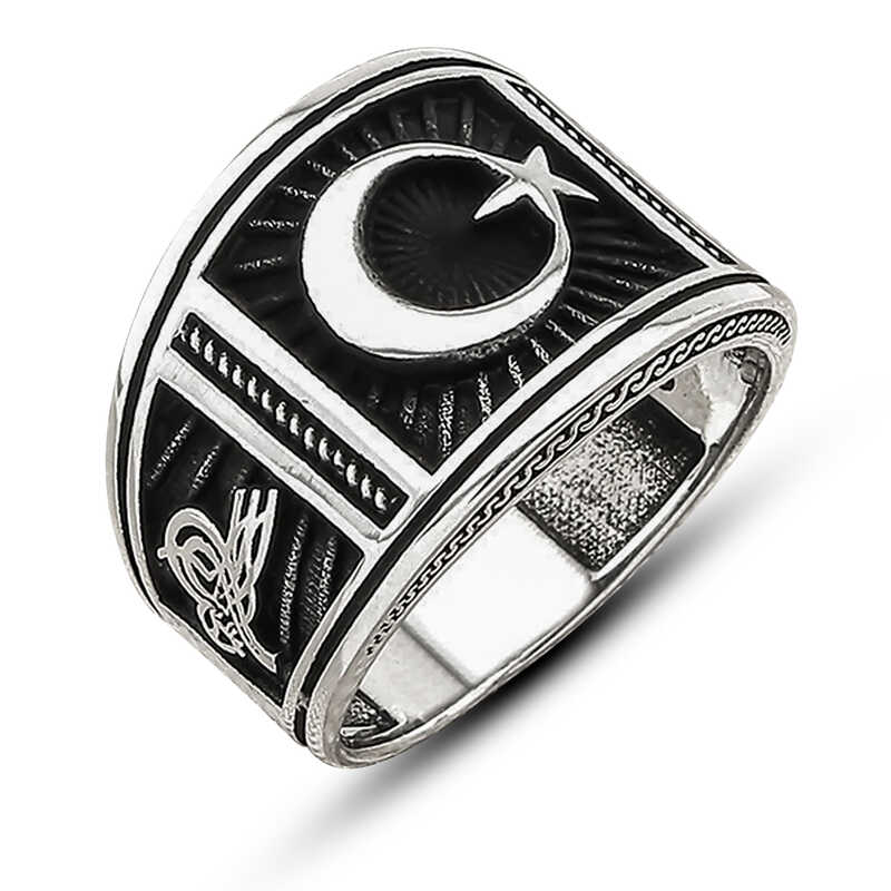 Silver Star and Crescent Men's Ring