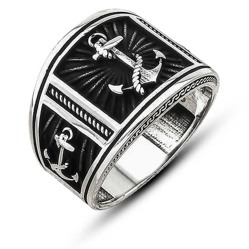 Silver Sea Anchor Crested Men's Ring