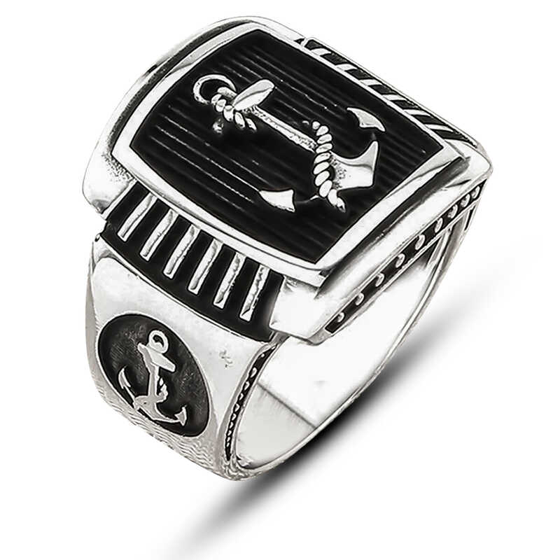 Silver Sea Anchor Crested Men's Ring