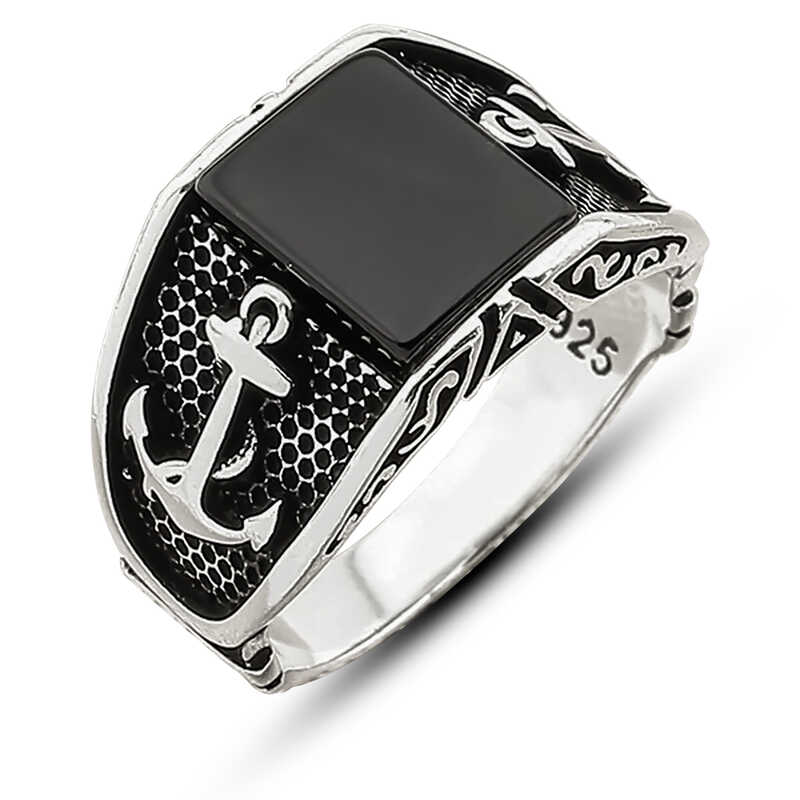 Silver Onyx Stone-set Tughra Men's Ring