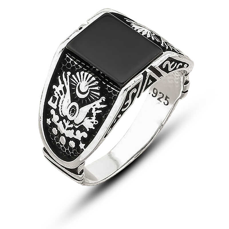 Silver Onyx Stone-set Ottoman State Crested Men's Ring