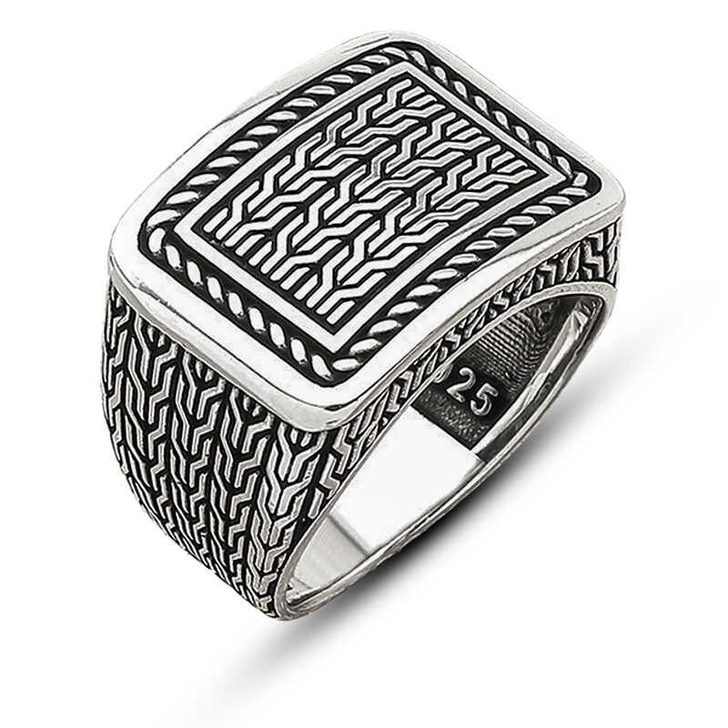 Silver Patterned Men's Ring