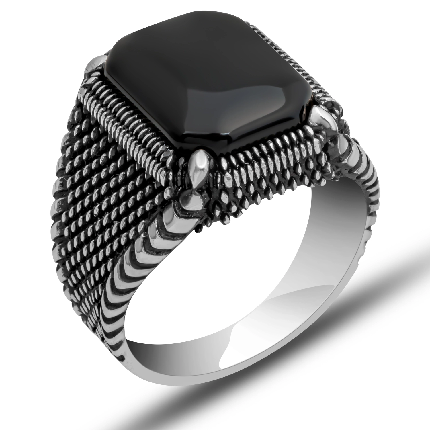 Gümüş Oniks Taşlı Erkek Yüzük