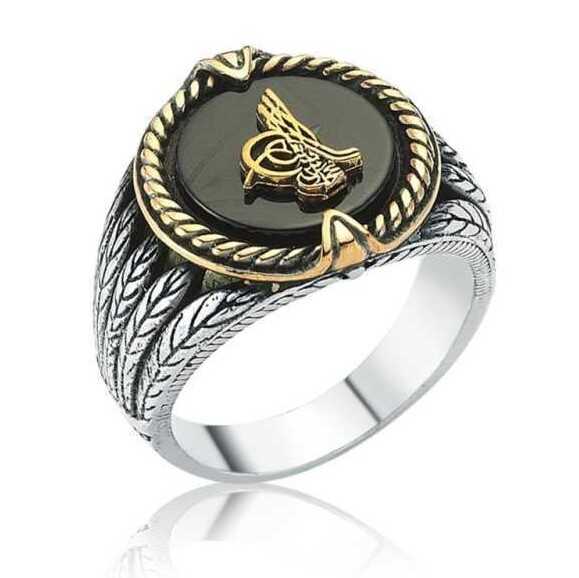 Silver Black Stone Tughra Men’s Ring