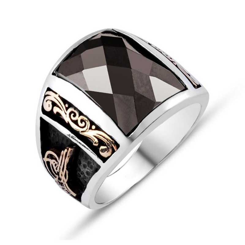 Silver Black Stone Tughra Men’s Ring