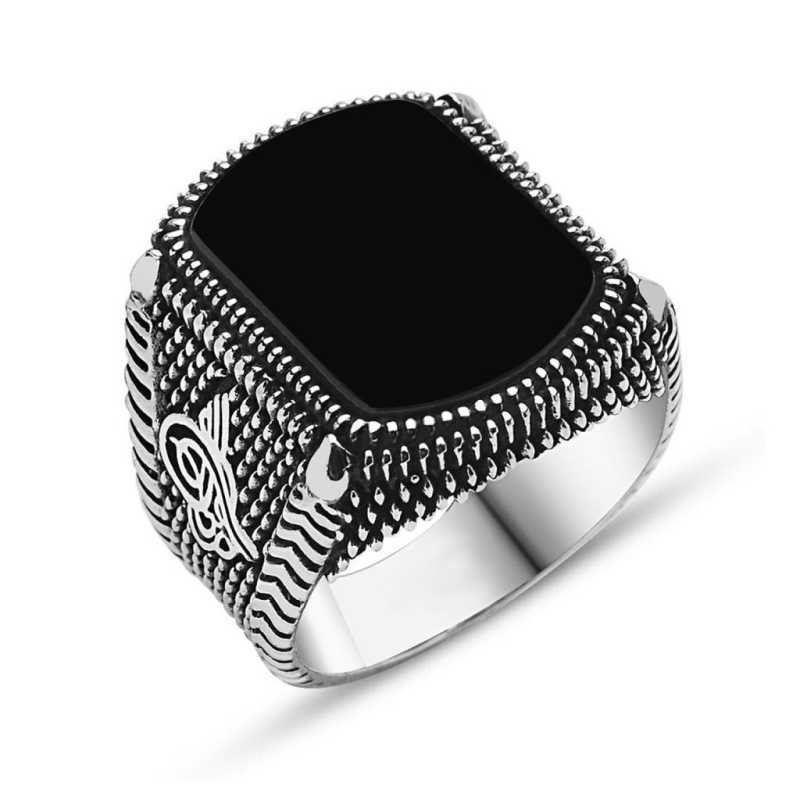 Silver Black Stone Tughra Men’s Ring