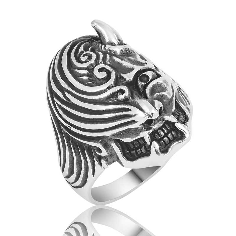 Silver Horned Head Men’s Ring