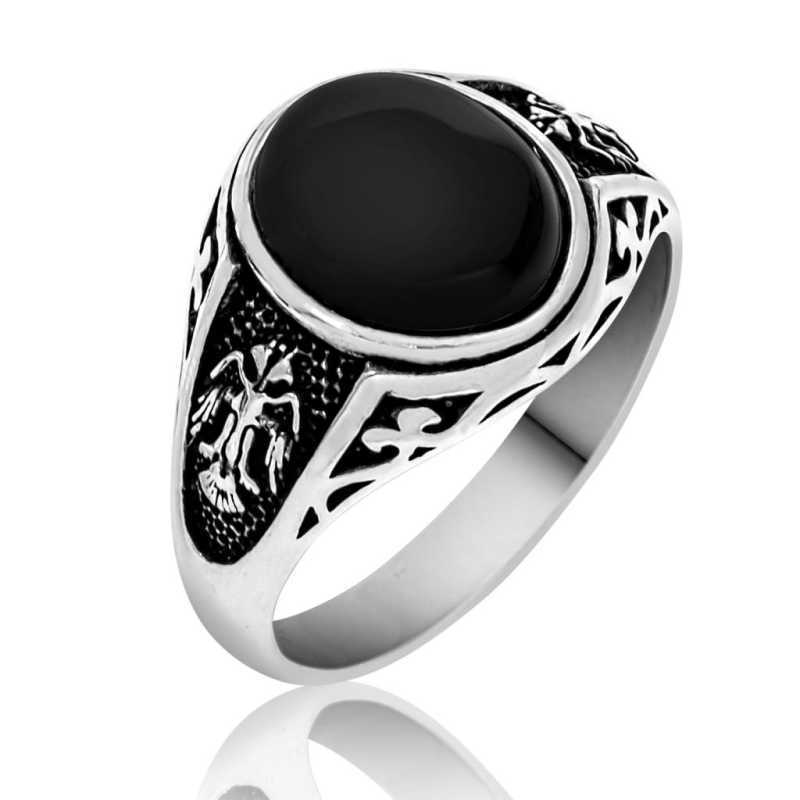 Silver Black Double Headed Eagle Men’s Ring