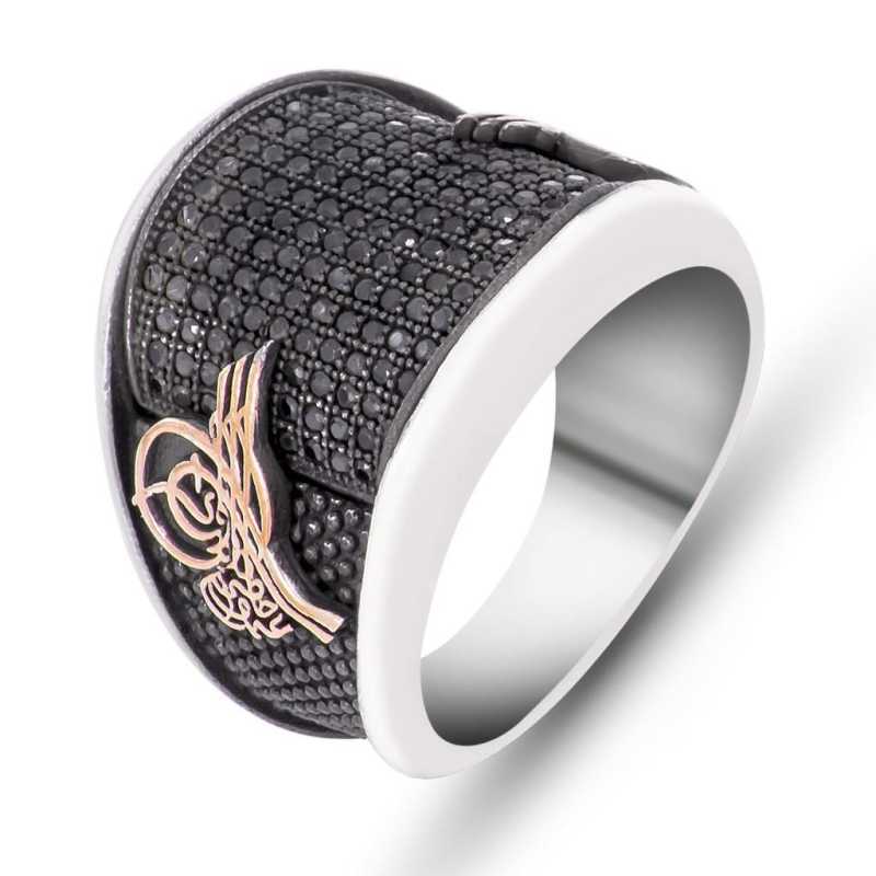 Silver Black Stone Tughra Men’s Ring